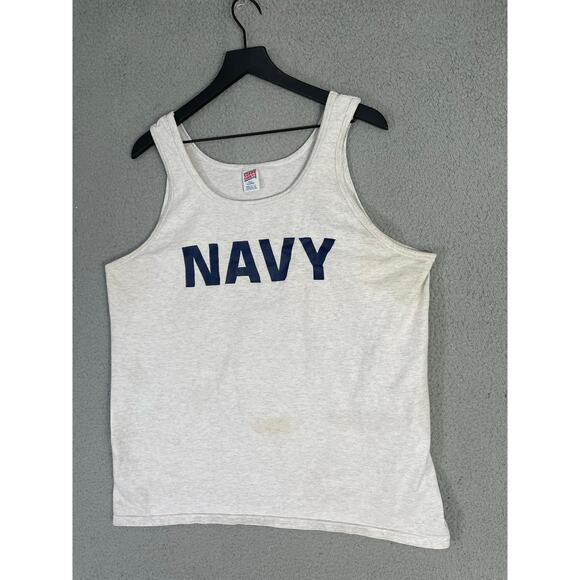 Vintage Soffe Shirt NAVY Tank Top XL Gray USA Made Distressed Military Gym Shirt - Picture 2 of 7